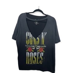 Bravado Guns N' Roses Graphic Tee V Neck Cap Sleeve Cutout Gray Women's Size L